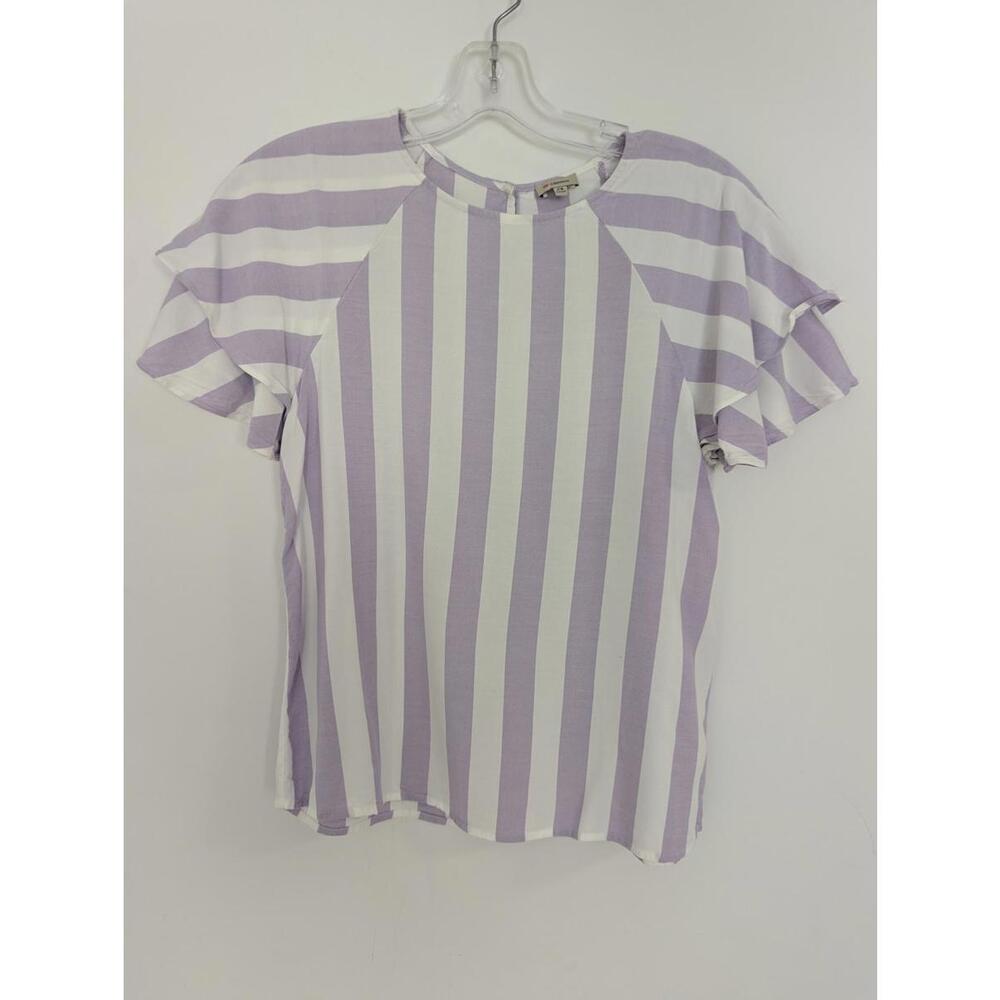 Cremieux Women's Purple Striped Blouse Size XS Flutter Sleeve Old Money Feminine